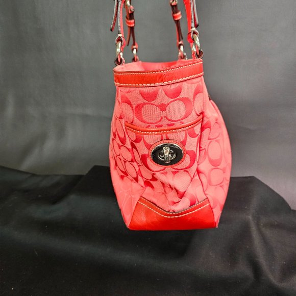 Coach Red Shoulder Tote Bag Handbag Style #F14281  EEUC Pre-Owned - Picture 6 of 11